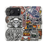 Trucker Sticker Collage Flip Case — Wallet Phone Cover for Truck Drivers