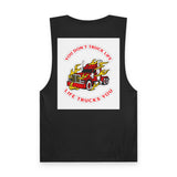 Trucker Flame Tank — "You Don't Truck Life, Life Trucks You" Graphic Muscle Tee