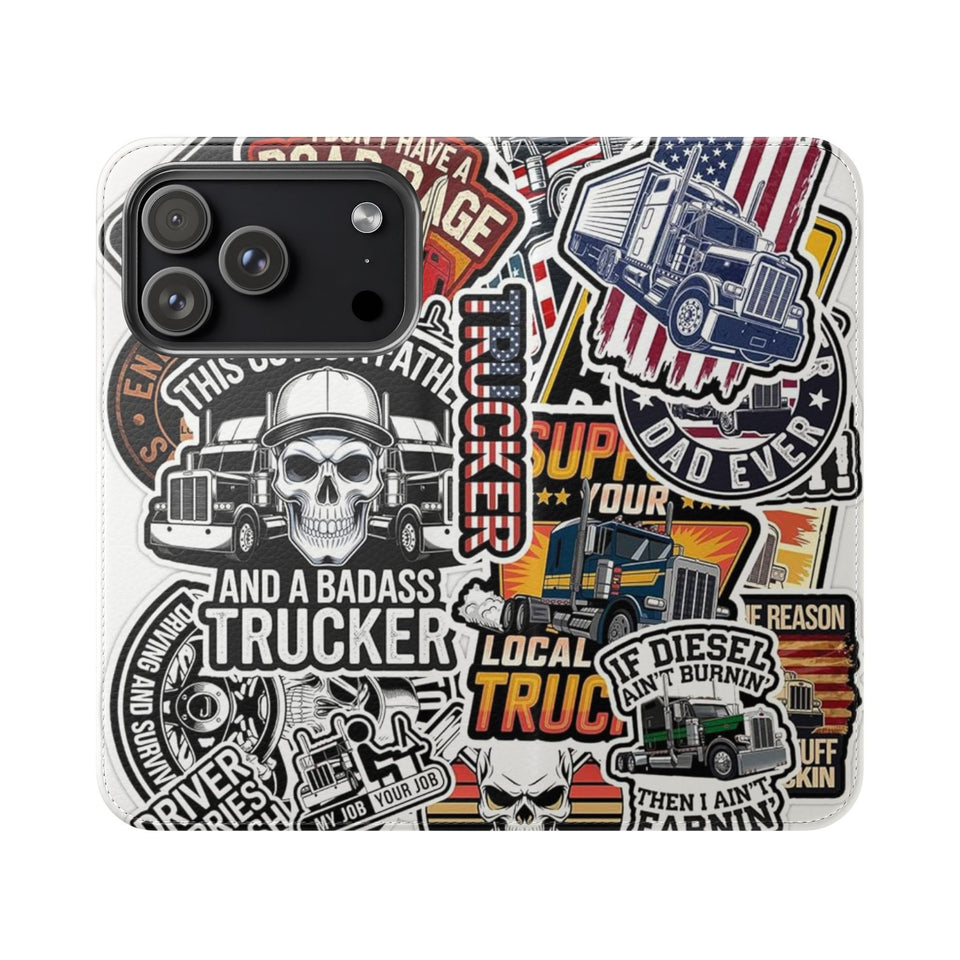 Trucker Sticker Collage Flip Case — Wallet Phone Cover for Truck Drivers