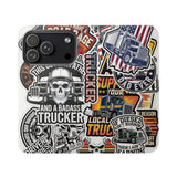 Trucker Sticker Collage Flip Case — Wallet Phone Cover for Truck Drivers