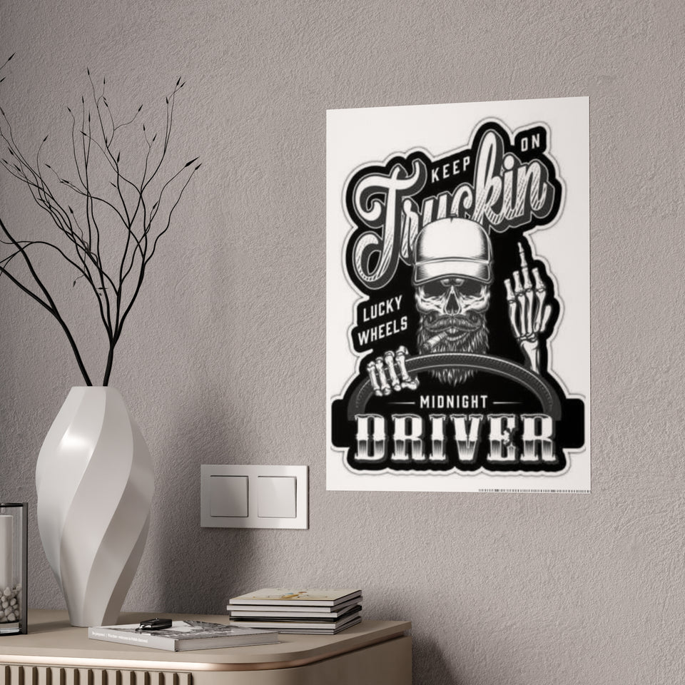 Midnight Driver Gloss Poster — Keep On Truckin' Vintage Skull Trucking Wall Art