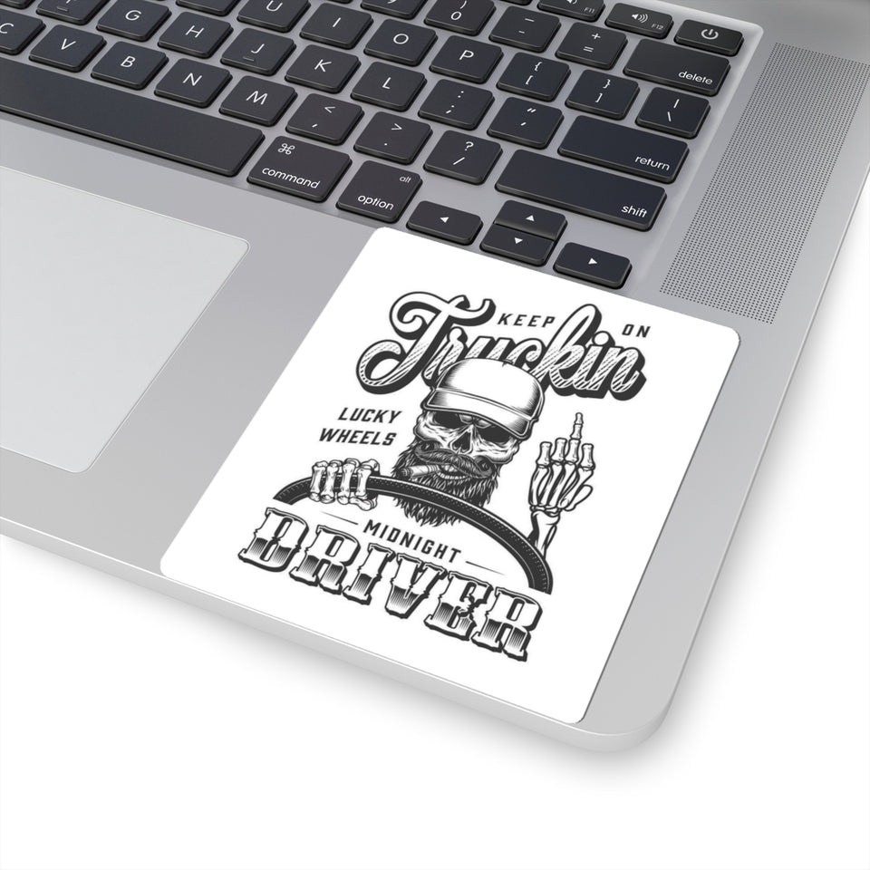 Keep On Truckin' Skull Driver Kiss-Cut Sticker — Retro Biker Trucking Decal