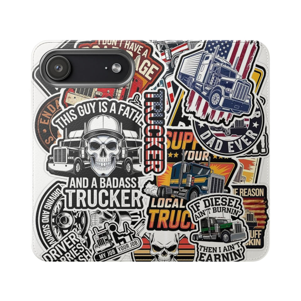Trucker Sticker Collage Flip Case — Wallet Phone Cover for Truck Drivers