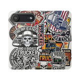 Trucker Sticker Collage Flip Case — Wallet Phone Cover for Truck Drivers