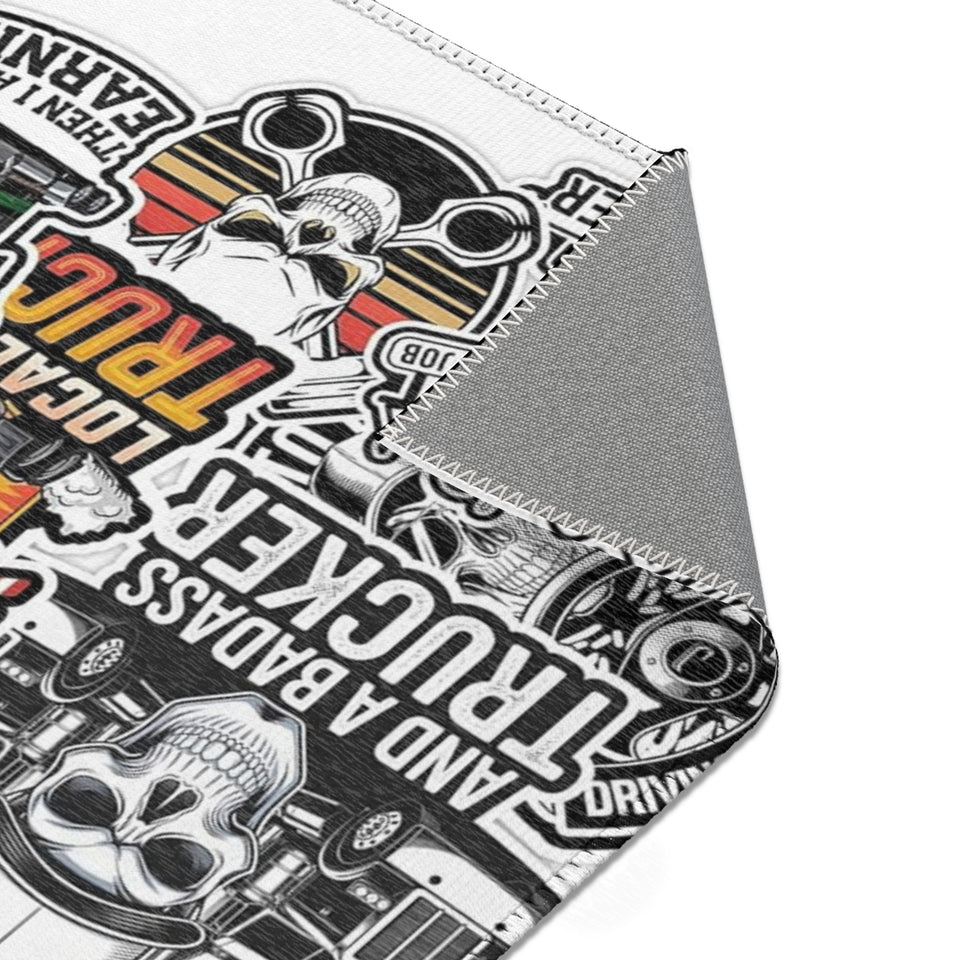 Trucker Patch Collage Area Rug — Vintage Semi Truck Stickers Design