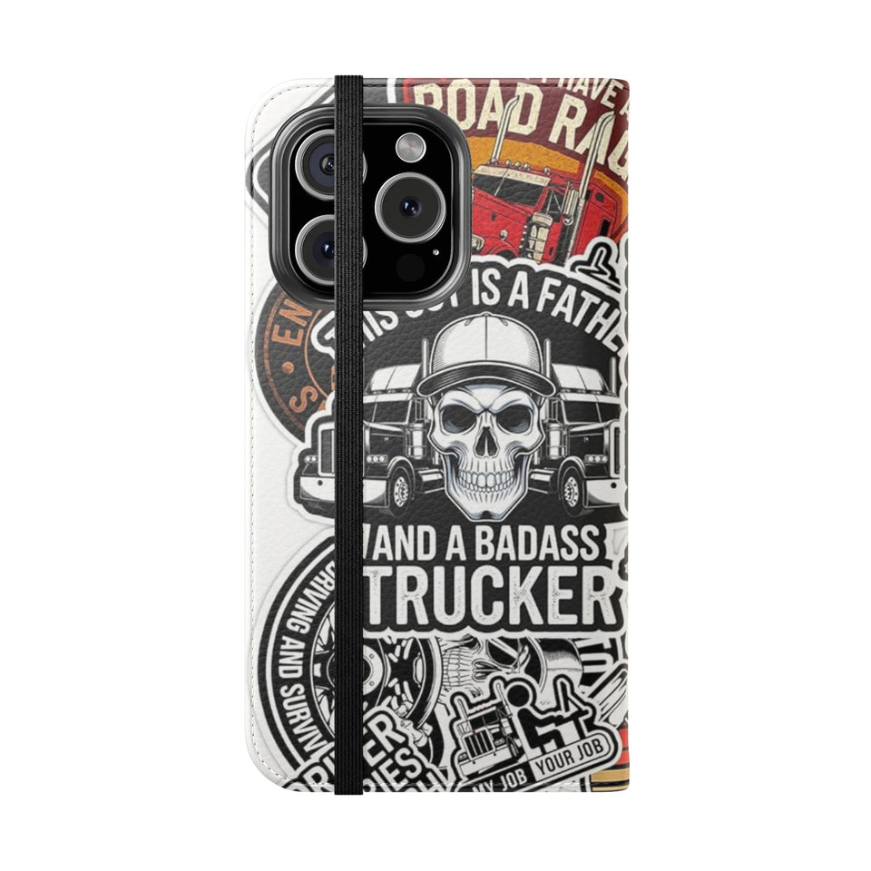 Trucker Sticker Collage Flip Case — Wallet Phone Cover for Truck Drivers