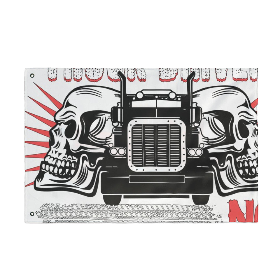 Double-Sided Truck Flag — Big Rig Skull Design (Grommeted Outdoor/Patio Banner)