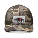 Camouflage Trucker Hat with Embroidered Red Semi Truck Patch