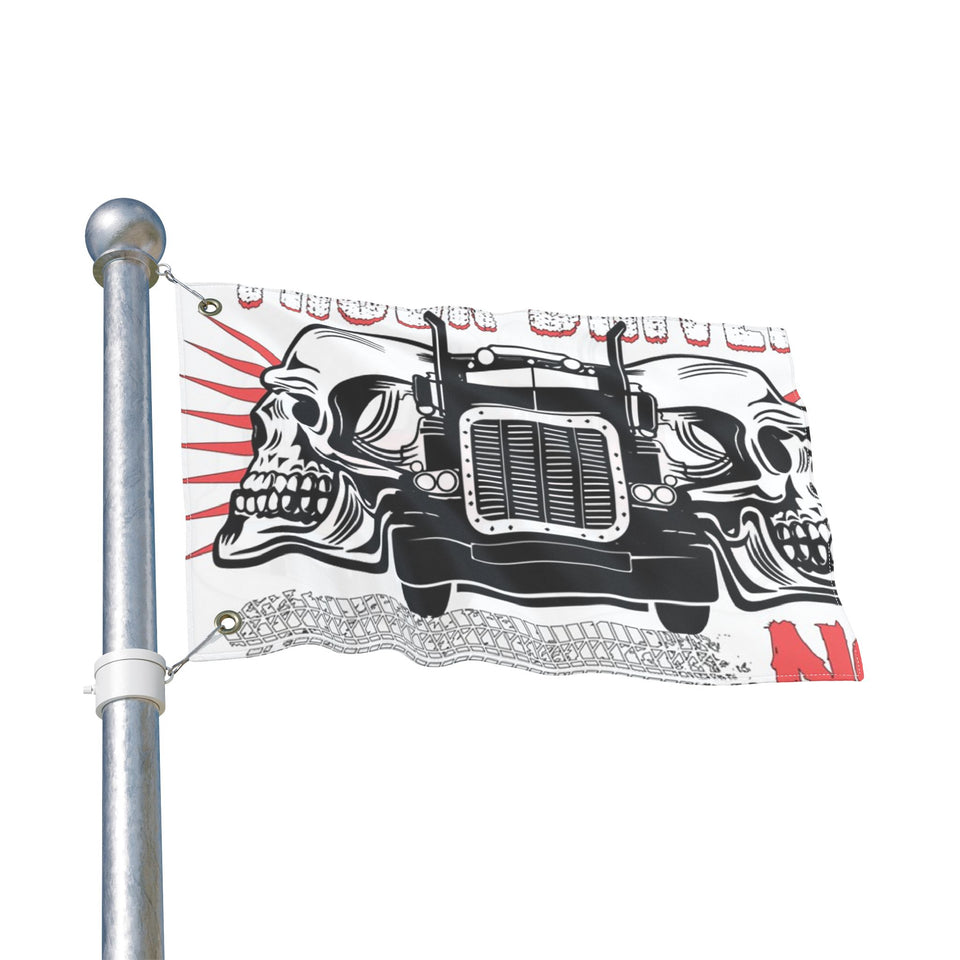 Double-Sided Truck Flag — Big Rig Skull Design (Grommeted Outdoor/Patio Banner)